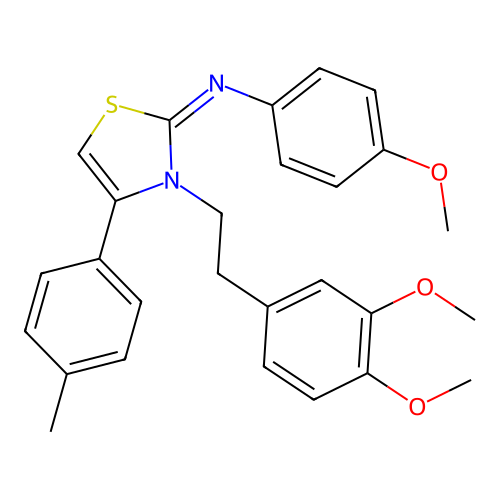 N-[(2Z)-3-[2-(3,4-dimethoxyphenyl)ethyl]-4-(4-methylphenyl)-1,3-thiazol-2(3H)-ylidene]-4-methoxyaniline structure