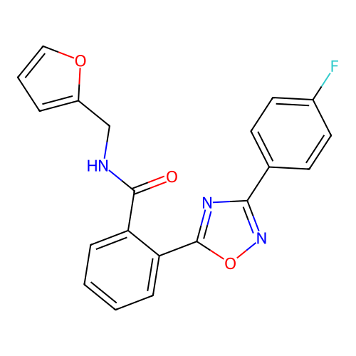 2-[3-(4-fluorophenyl)-1,2,4-oxadiazol-5-yl]-N-(furan-2-ylmethyl)benzamide structure