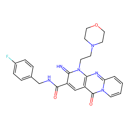 N-[(4-fluorophenyl)methyl]-6-imino-7-[2-(morpholin-4-yl)ethyl]-2-oxo-1,7,9-triazatricyclo[8.4.0.0^{3,8}]tetradeca-3(8),4,9,11,13-pentaene-5-carboxamide structure