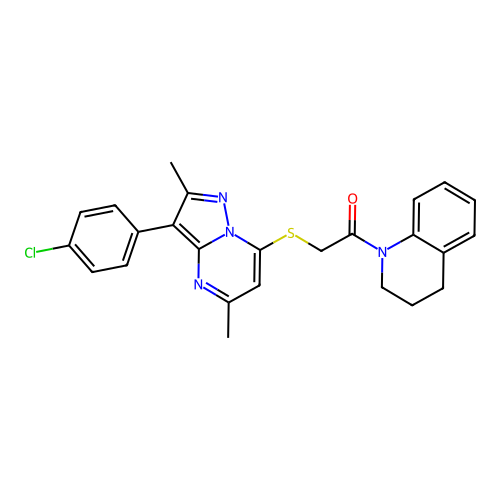 2-{[3-(4-chlorophenyl)-2,5-dimethylpyrazolo[1,5-a]pyrimidin-7-yl]sulfanyl}-1-(3,4-dihydroquinolin-1(2H)-yl)ethanone structure