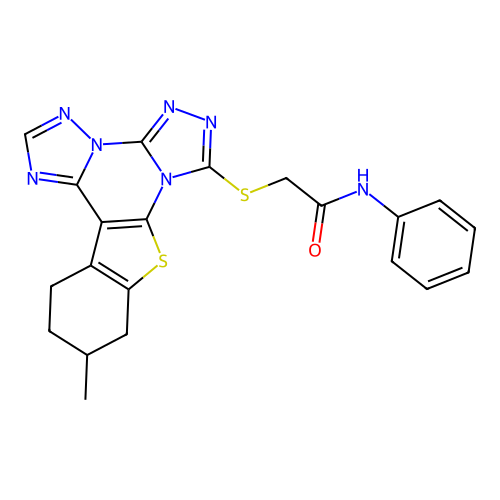 2-((11-methyl-10,11,12,13-tetrahydrobenzo[4,5]thieno[3,2-e]bis([1,2,4]triazolo)[4,3-a:1',5'-c]pyrimidin-7-yl)thio)-N-phenylacetamide structure