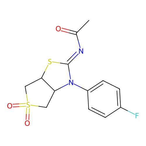 (Z)-N-(3-(4-fluorophenyl)-5,5-dioxidotetrahydrothieno[3,4-d]thiazol-2(3H)-ylidene)acetamide structure