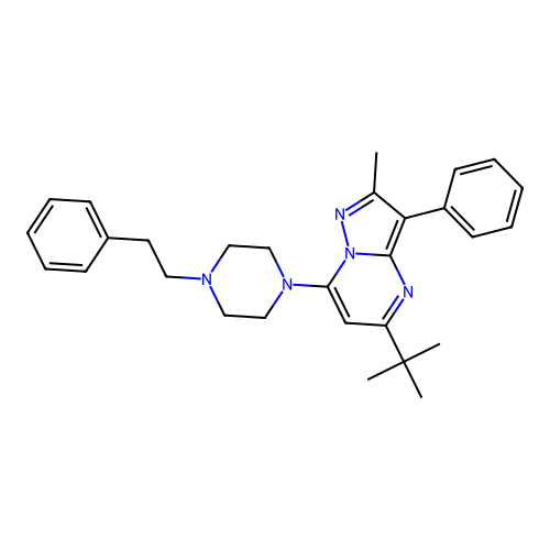 1-{5-tert-butyl-2-methyl-3-phenylpyrazolo[1,5-a]pyrimidin-7-yl}-4-(2-phenylethyl)piperazine structure