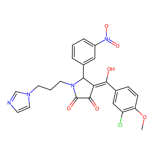 (4E)-4-[(3-chloro-4-methoxyphenyl)-hydroxymethylidene]-1-(3-imidazol-1-ylpropyl)-5-(3-nitrophenyl)pyrrolidine-2,3-dione structure