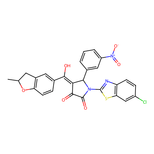 (4E)-1-(6-chloro-1,3-benzothiazol-2-yl)-4-[hydroxy(2-methyl-2,3-dihydro-1-benzofuran-5-yl)methylidene]-5-(3-nitrophenyl)pyrrolidine-2,3-dione structure