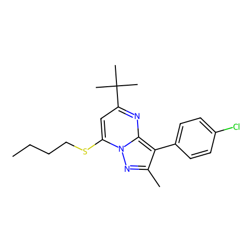 5-tert-butyl-7-(butylsulfanyl)-3-(4-chlorophenyl)-2-methylpyrazolo[1,5-a]pyrimidine structure