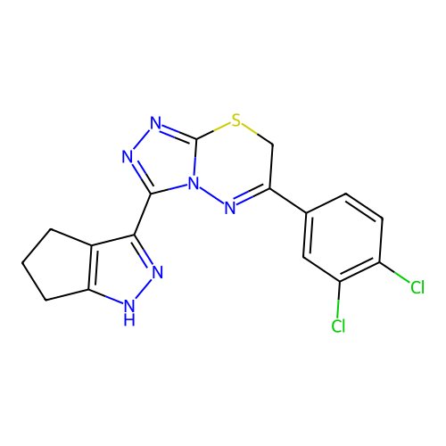 6-(3,4-dichlorophenyl)-3-(1,4,5,6-tetrahydrocyclopenta[c]pyrazol-3-yl)-7H-[1,2,4]triazolo[3,4-b][1,3,4]thiadiazine structure