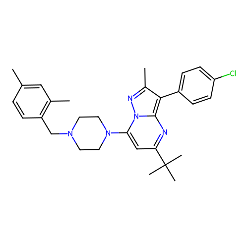 5-tert-butyl-3-(4-chlorophenyl)-7-[4-(2,4-dimethylbenzyl)piperazin-1-yl]-2-methylpyrazolo[1,5-a]pyrimidine structure
