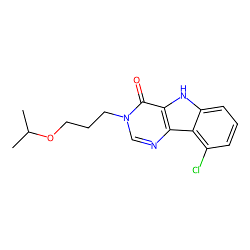 9-chloro-3-[3-(propan-2-yloxy)propyl]-3,5-dihydro-4H-pyrimido[5,4-b]indol-4-one structure