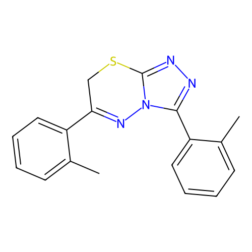 3,6-bis(2-methylphenyl)-7H-[1,2,4]triazolo[3,4-b][1,3,4]thiadiazine structure