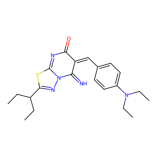 (E)-6-(4-(diethylamino)benzylidene)-5-imino-2-(pentan-3-yl)-5H-[1,3,4]thiadiazolo[3,2-a]pyrimidin-7(6H)-one structure