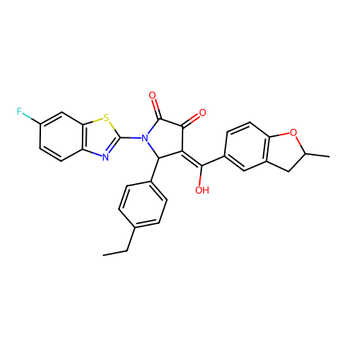(4E)-5-(4-ethylphenyl)-1-(6-fluoro-1,3-benzothiazol-2-yl)-4-[hydroxy(2-methyl-2,3-dihydro-1-benzofuran-5-yl)methylidene]pyrrolidine-2,3-dione structure