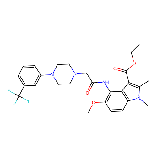 ethyl 5-methoxy-1,2-dimethyl-4-(2-(4-(3-(trifluoromethyl)phenyl)piperazin-1-yl)acetamido)-1H-indole-3-carboxylate structure