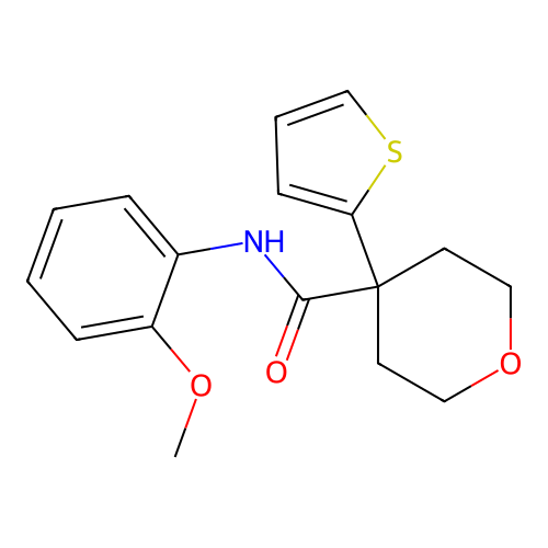 N-(2-methoxyphenyl)-4-thiophen-2-yloxane-4-carboxamide structure