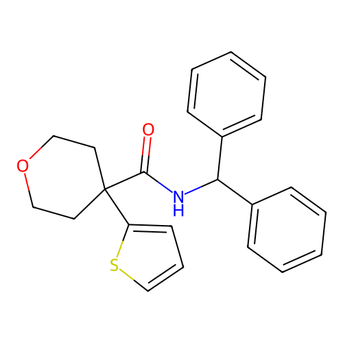 N-benzhydryl-4-thiophen-2-yloxane-4-carboxamide structure