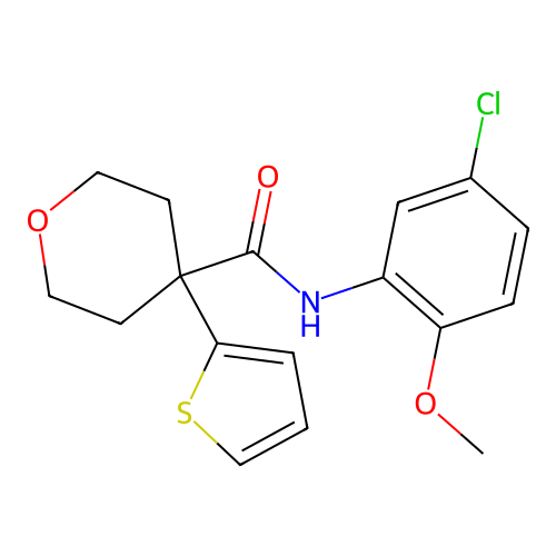 N-(5-chloro-2-methoxyphenyl)-4-thiophen-2-yloxane-4-carboxamide structure