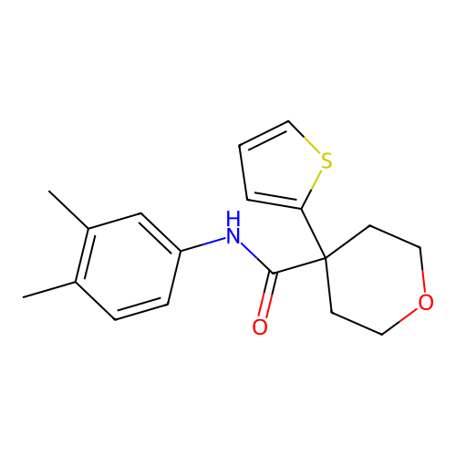 N-(3,4-dimethylphenyl)-4-thiophen-2-yloxane-4-carboxamide structure