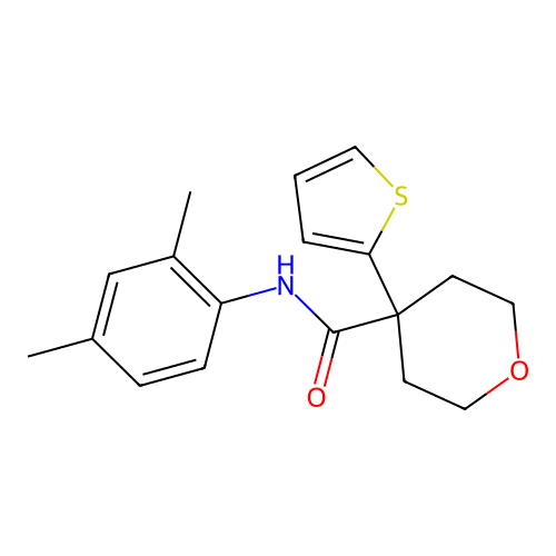 N-(2,4-dimethylphenyl)-4-thiophen-2-yloxane-4-carboxamide structure