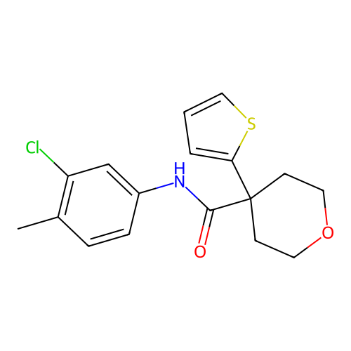 N-(3-chloro-4-methylphenyl)-4-thiophen-2-yloxane-4-carboxamide structure