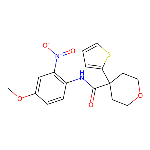 N-(4-methoxy-2-nitrophenyl)-4-thiophen-2-yloxane-4-carboxamide structure