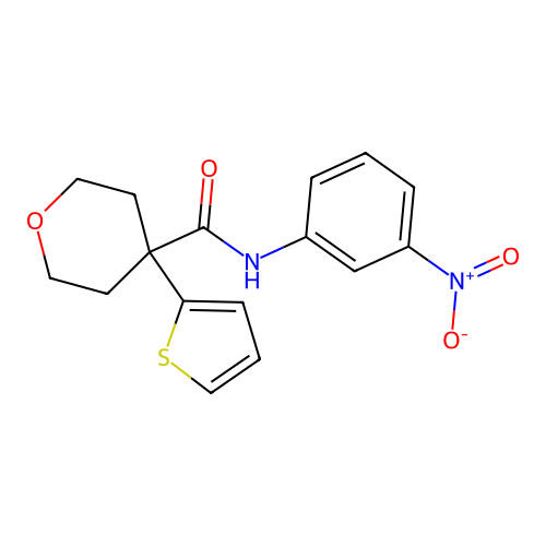 N-(3-nitrophenyl)-4-thiophen-2-yloxane-4-carboxamide structure