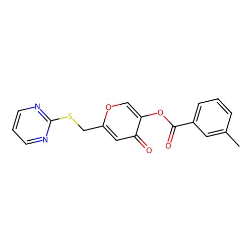 [4-Oxo-6-(pyrimidin-2-ylsulfanylmethyl)pyran-3-yl] 3-methylbenzoate structure