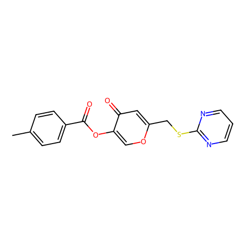 [4-Oxo-6-(pyrimidin-2-ylsulfanylmethyl)pyran-3-yl] 4-methylbenzoate structure