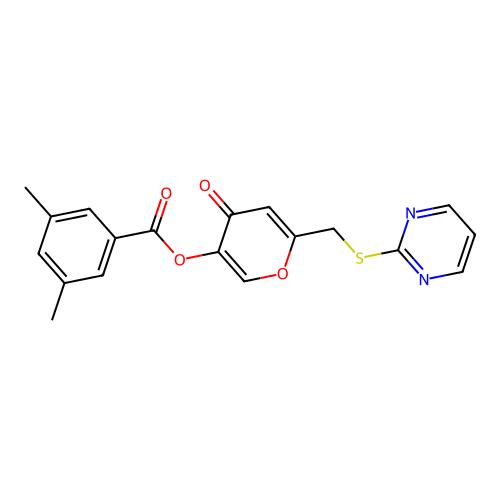 [4-Oxo-6-(pyrimidin-2-ylsulfanylmethyl)pyran-3-yl] 3,5-dimethylbenzoate structure