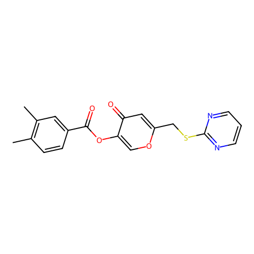 [4-Oxo-6-(pyrimidin-2-ylsulfanylmethyl)pyran-3-yl] 3,4-dimethylbenzoate structure