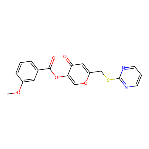 [4-Oxo-6-(pyrimidin-2-ylsulfanylmethyl)pyran-3-yl] 3-methoxybenzoate structure