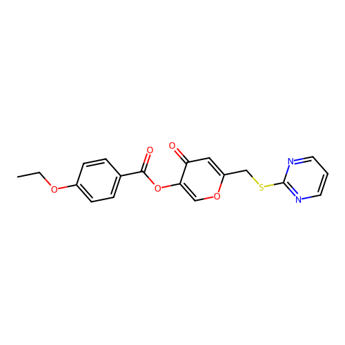 [4-Oxo-6-(pyrimidin-2-ylsulfanylmethyl)pyran-3-yl] 4-ethoxybenzoate structure