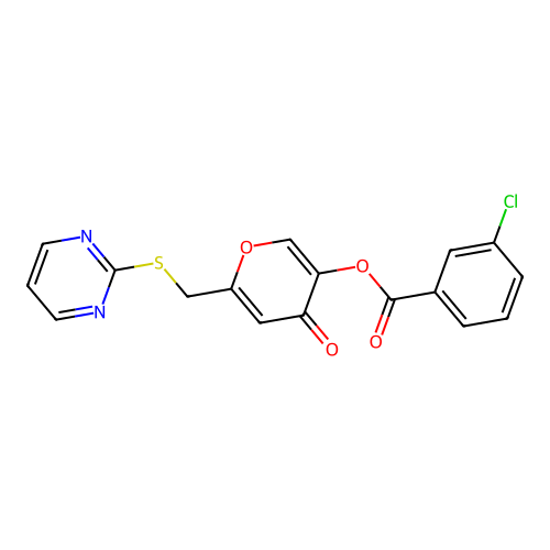 [4-Oxo-6-(pyrimidin-2-ylsulfanylmethyl)pyran-3-yl] 3-chlorobenzoate structure