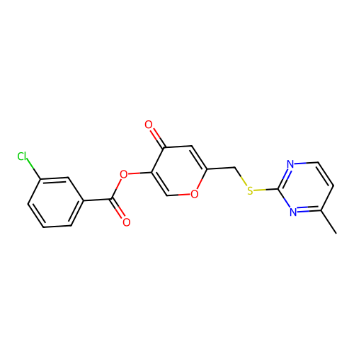 [6-[(4-Methylpyrimidin-2-yl)sulfanylmethyl]-4-oxopyran-3-yl] 3-chlorobenzoate structure