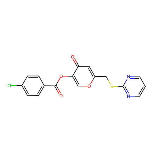 [4-Oxo-6-(pyrimidin-2-ylsulfanylmethyl)pyran-3-yl] 4-chlorobenzoate structure