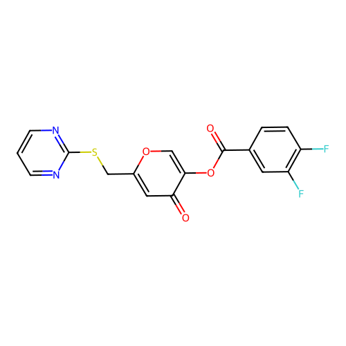 [4-Oxo-6-(pyrimidin-2-ylsulfanylmethyl)pyran-3-yl] 3,4-difluorobenzoate structure