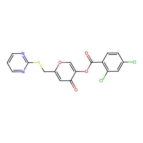 [4-Oxo-6-(pyrimidin-2-ylsulfanylmethyl)pyran-3-yl] 2,4-dichlorobenzoate structure
