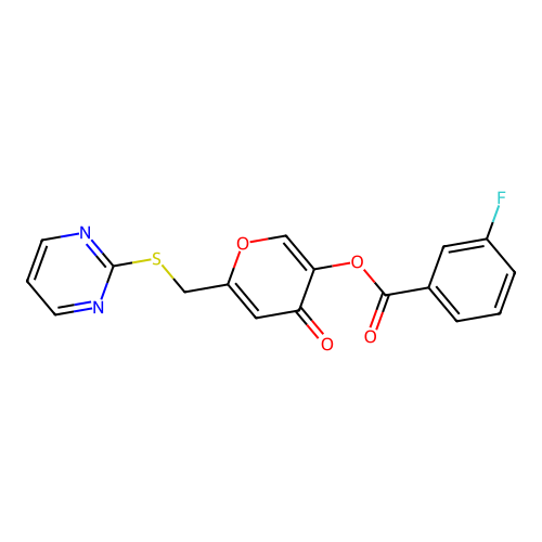 [4-Oxo-6-(pyrimidin-2-ylsulfanylmethyl)pyran-3-yl] 3-fluorobenzoate structure