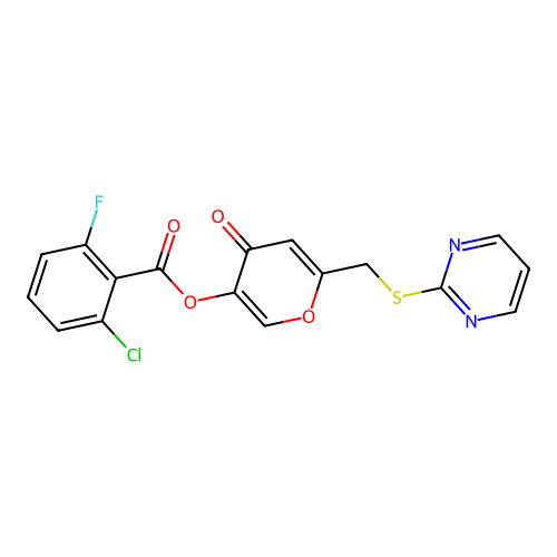 [4-Oxo-6-(pyrimidin-2-ylsulfanylmethyl)pyran-3-yl] 2-chloro-6-fluorobenzoate structure