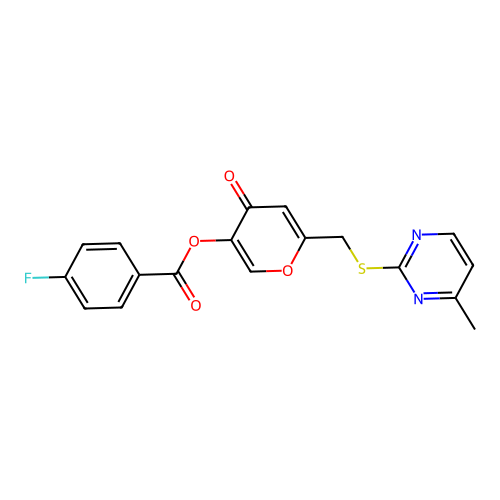 [6-[(4-Methylpyrimidin-2-yl)sulfanylmethyl]-4-oxopyran-3-yl] 4-fluorobenzoate structure