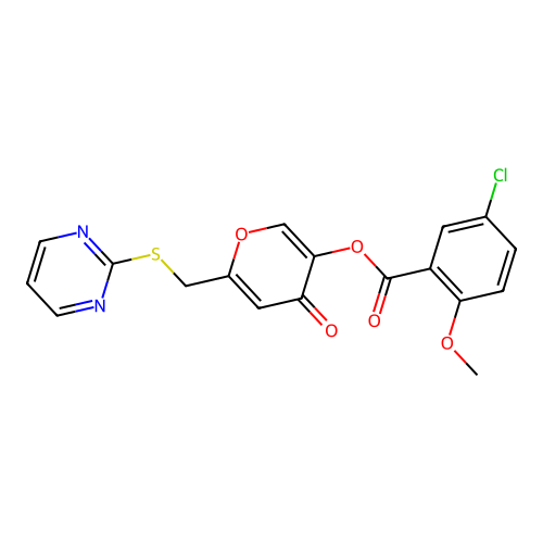 [4-Oxo-6-(pyrimidin-2-ylsulfanylmethyl)pyran-3-yl] 5-chloro-2-methoxybenzoate structure
