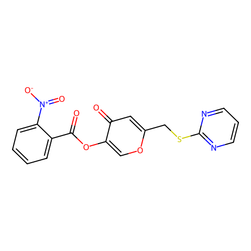 [4-Oxo-6-(pyrimidin-2-ylsulfanylmethyl)pyran-3-yl] 2-nitrobenzoate structure