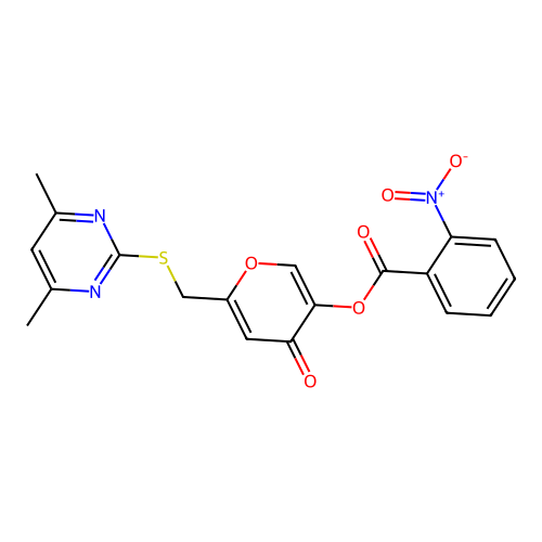 [6-[(4,6-Dimethylpyrimidin-2-yl)sulfanylmethyl]-4-oxopyran-3-yl] 2-nitrobenzoate structure