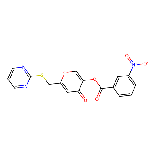 [4-Oxo-6-(pyrimidin-2-ylsulfanylmethyl)pyran-3-yl] 3-nitrobenzoate structure