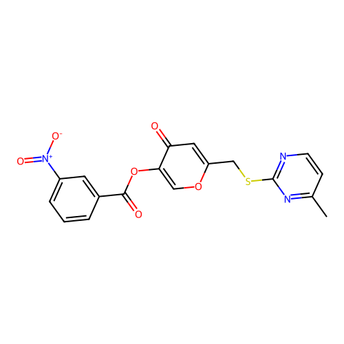[6-[(4-Methylpyrimidin-2-yl)sulfanylmethyl]-4-oxopyran-3-yl] 3-nitrobenzoate structure