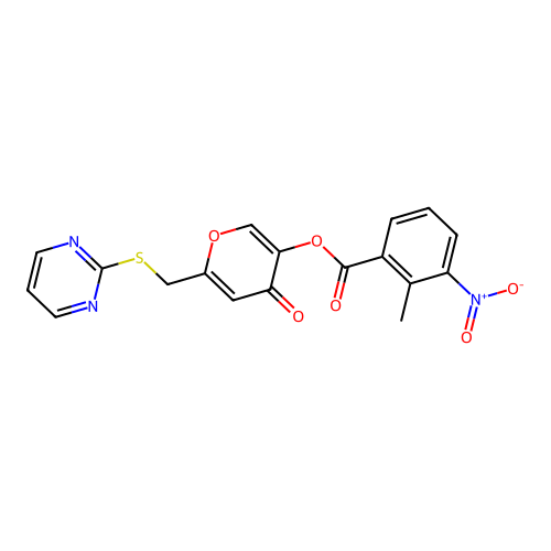 [4-Oxo-6-(pyrimidin-2-ylsulfanylmethyl)pyran-3-yl] 2-methyl-3-nitrobenzoate structure