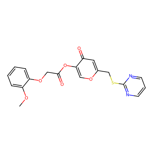 [4-Oxo-6-(pyrimidin-2-ylsulfanylmethyl)pyran-3-yl] 2-(2-methoxyphenoxy)acetate structure