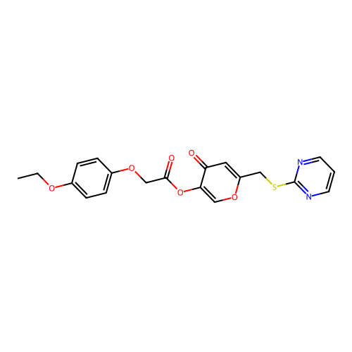 [4-Oxo-6-(pyrimidin-2-ylsulfanylmethyl)pyran-3-yl] 2-(4-ethoxyphenoxy)acetate structure