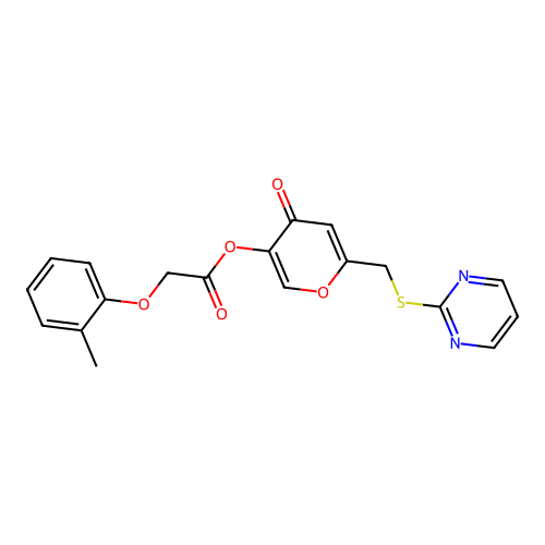[4-Oxo-6-(pyrimidin-2-ylsulfanylmethyl)pyran-3-yl] 2-(2-methylphenoxy)acetate structure
