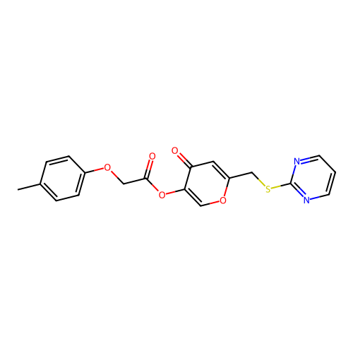 [4-Oxo-6-(pyrimidin-2-ylsulfanylmethyl)pyran-3-yl] 2-(4-methylphenoxy)acetate structure