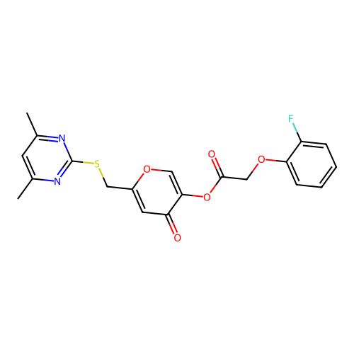 6-{[(4,6-dimethylpyrimidin-2-yl)sulfanyl]methyl}-4-oxo-4H-pyran-3-yl 2-(2-fluorophenoxy)acetate structure